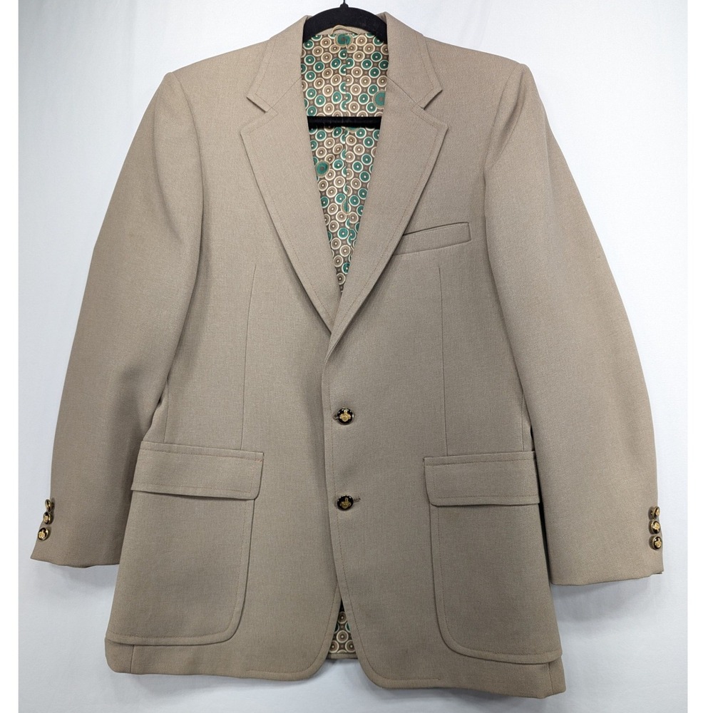 Vintage‎ Knack Tan Blazer 70s Psychedelic Lining Mens Medium Union Made USA